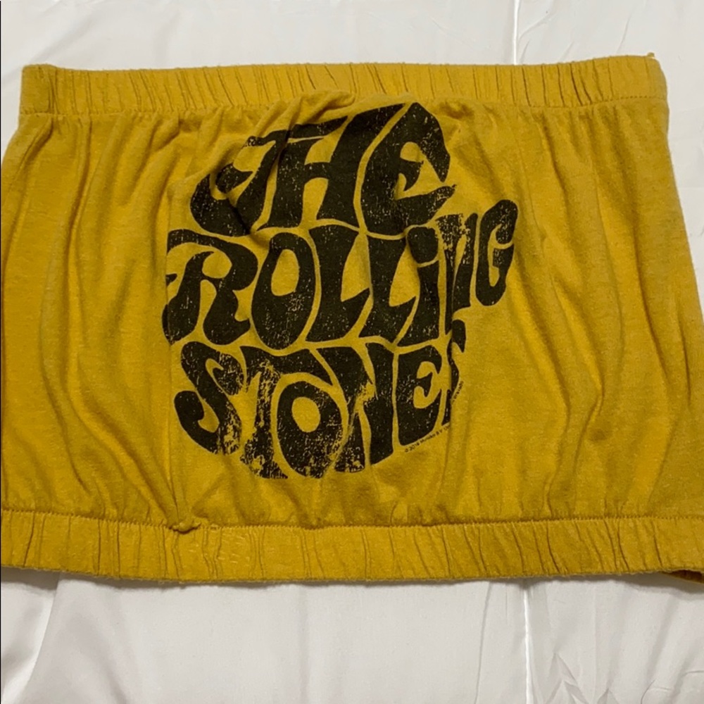 Mustard yellow Rolling Stones cropped tube top